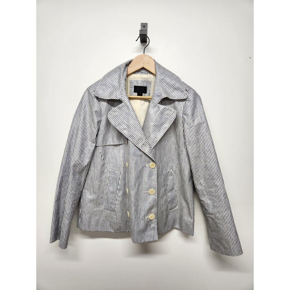 J.Crew Collection Women's Blue/White Stripes Linen Waterproof Jacket/Blazer, Sz8
